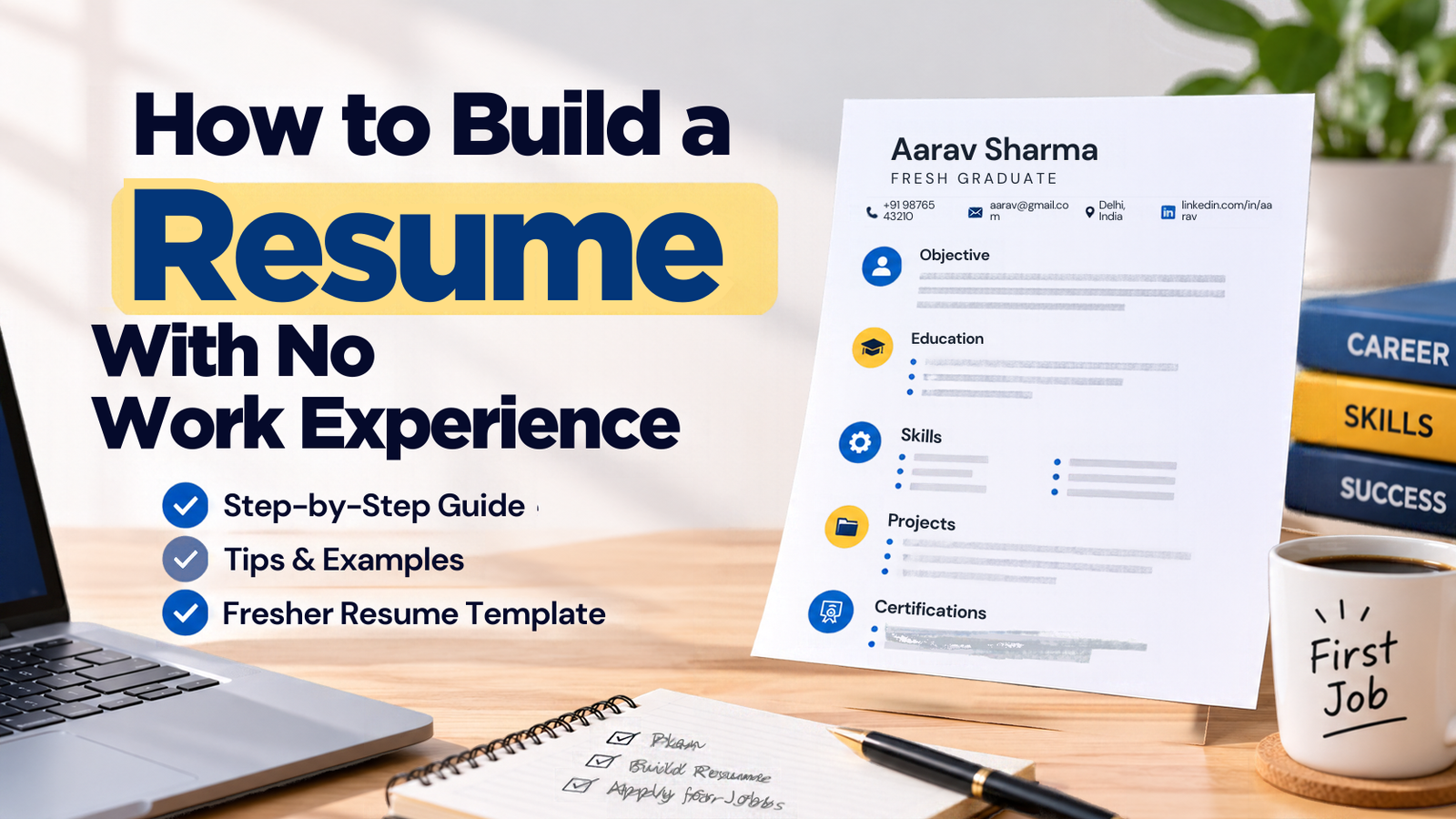 Resume template and documents for a fresher applying for a first job